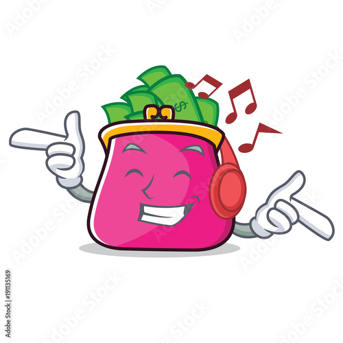 Listening music purse character cartoon style