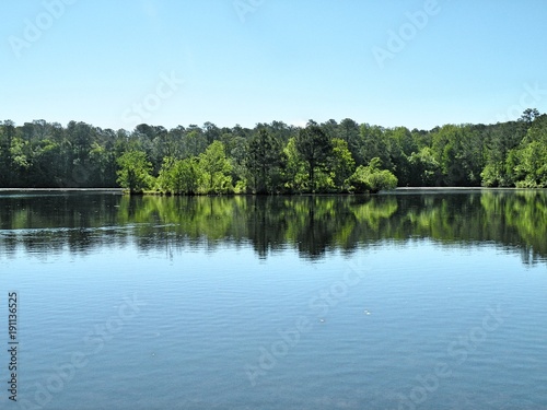 Fototapeta Naklejka Na Ścianę i Meble -  landscape photography water reflecting forest and sky