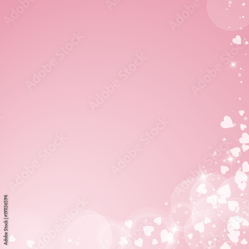 Falling hearts valentine background. Abstract right bottom corner on pink background. Falling hearts valentines day grand design. Vector illustration.