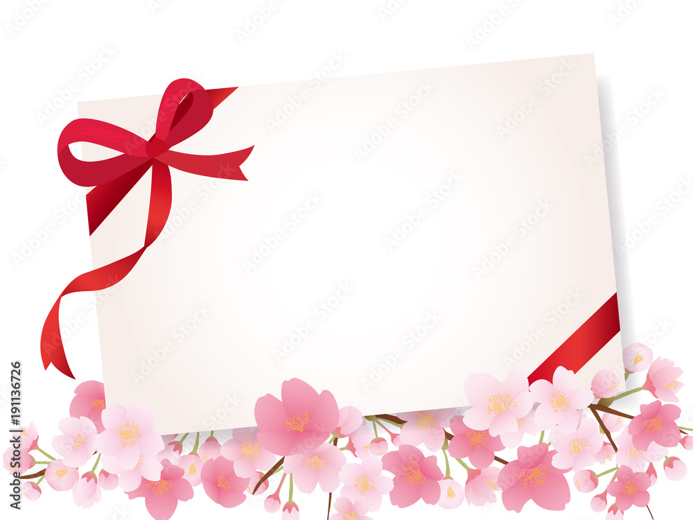 Obraz premium 桜の花とグリーティングカード