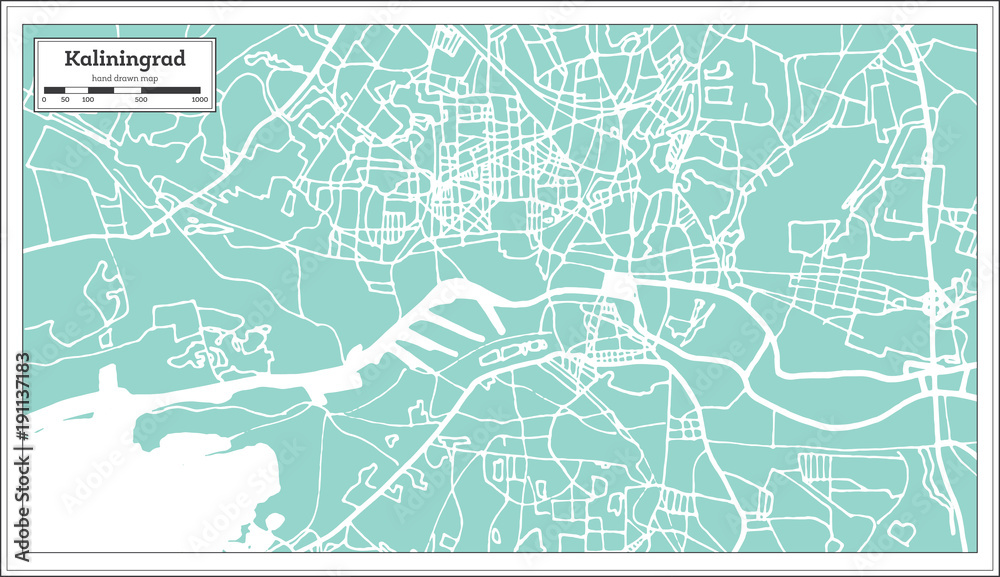 Kaliningrad Russia City Map in Retro Style. Outline Map.