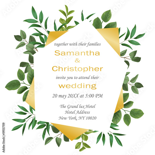 Wedding invitation with Greenery photo