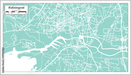 Obraz na płótnie Kaliningrad Russia City Map in Retro Style. Outline Map.