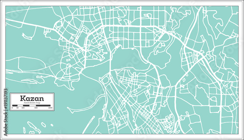 Photo Kazan Russia City Map in Retro Style. Outline Map.