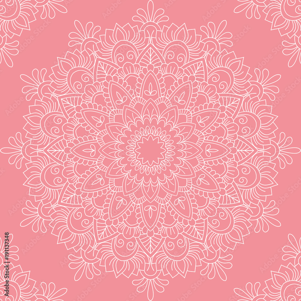 Seamless pattern with mandala ornament. Hand drawn vector illustration Seamless pattern with mandala ornament. Hand drawn vector illustration