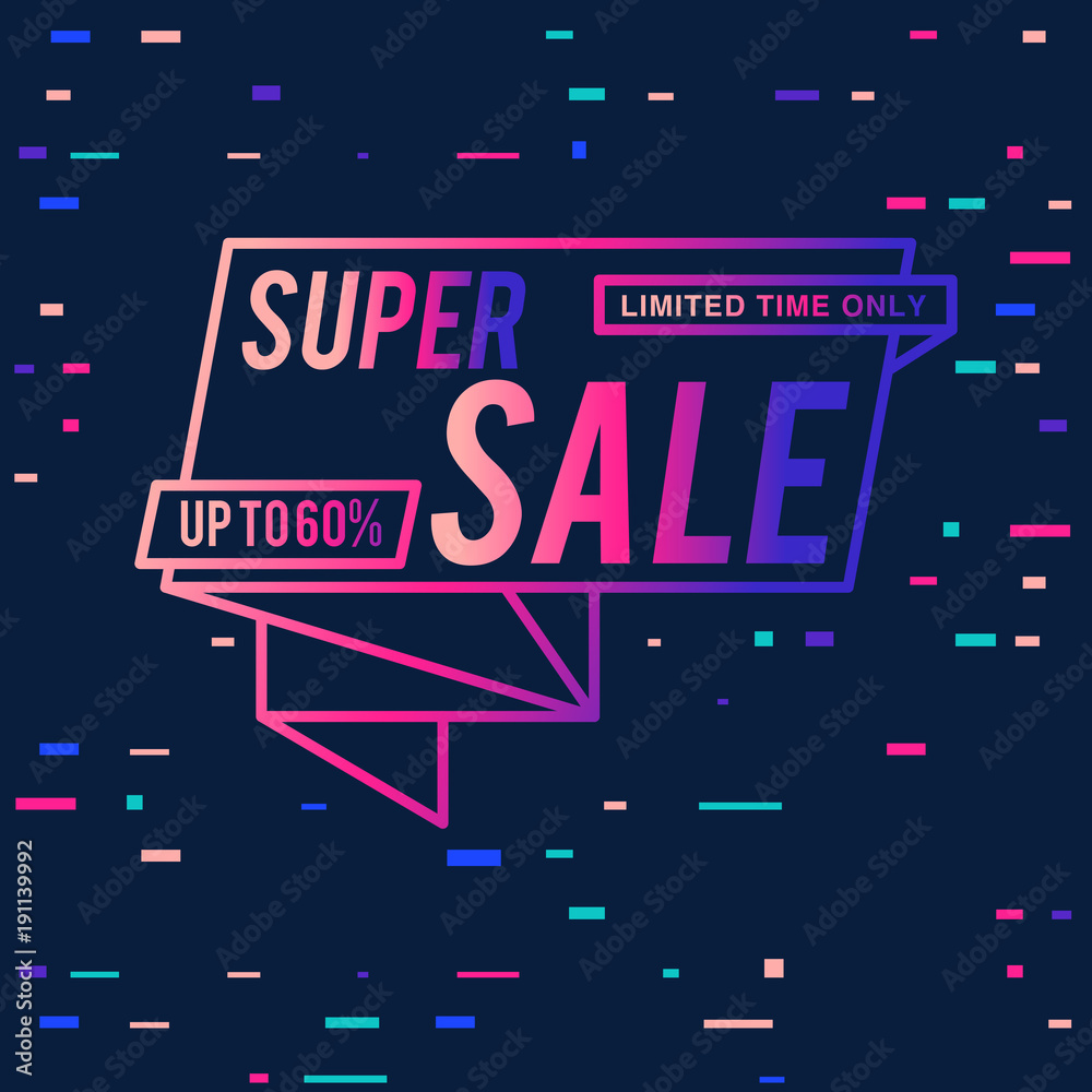 Super Sale shining banner on colorful background
