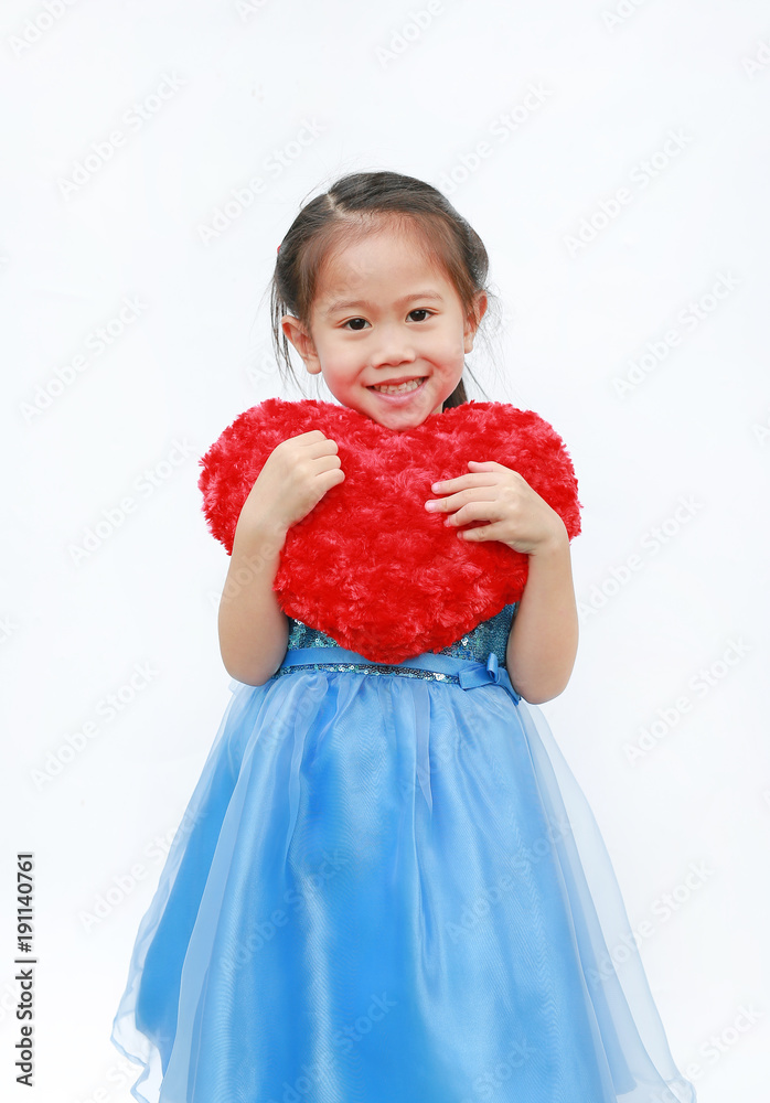 Portrait of a cute little Asian child girl with a red Valentine heart isolated on white background. Portrait of a cute little Asian child girl with a red Valentine heart isolated on white background.