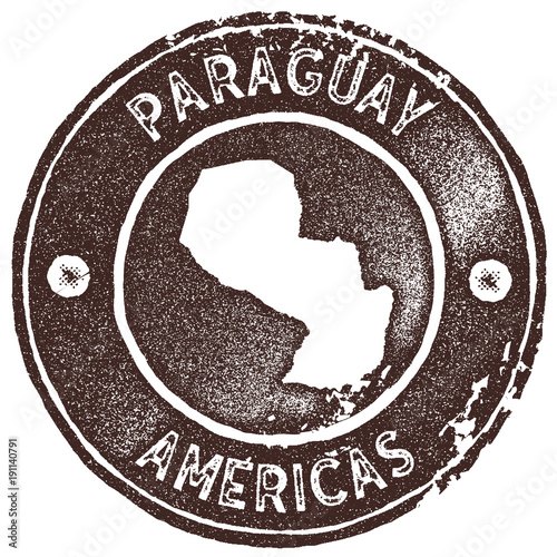 Paraguay map vintage stamp. Retro style handmade label, badge or element for travel souvenirs. Brown rubber stamp with country map silhouette. Vector illustration.