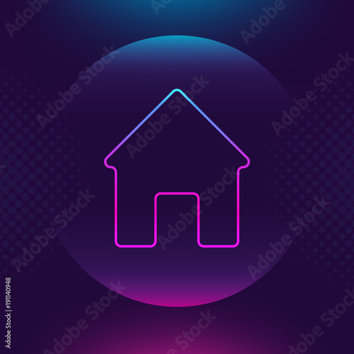 Home neon icon. House luminous button. Home outline logo. Ultra violet color. Trendy style design element for graphic and web design, logo, mobile app, website, social media, UI