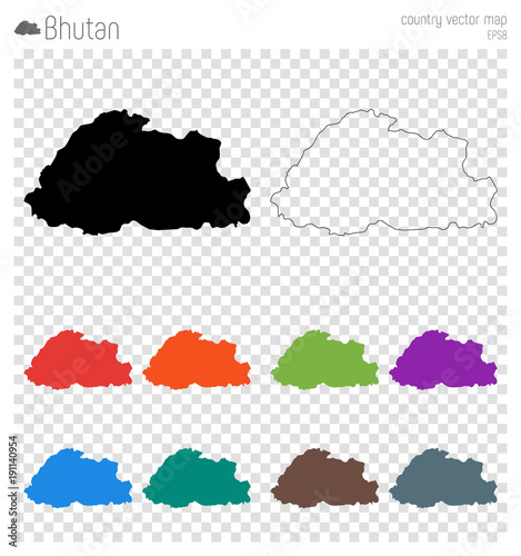 Bhutan high detailed map. Country silhouette icon. Isolated Bhutan black map outline. Vector illustration.