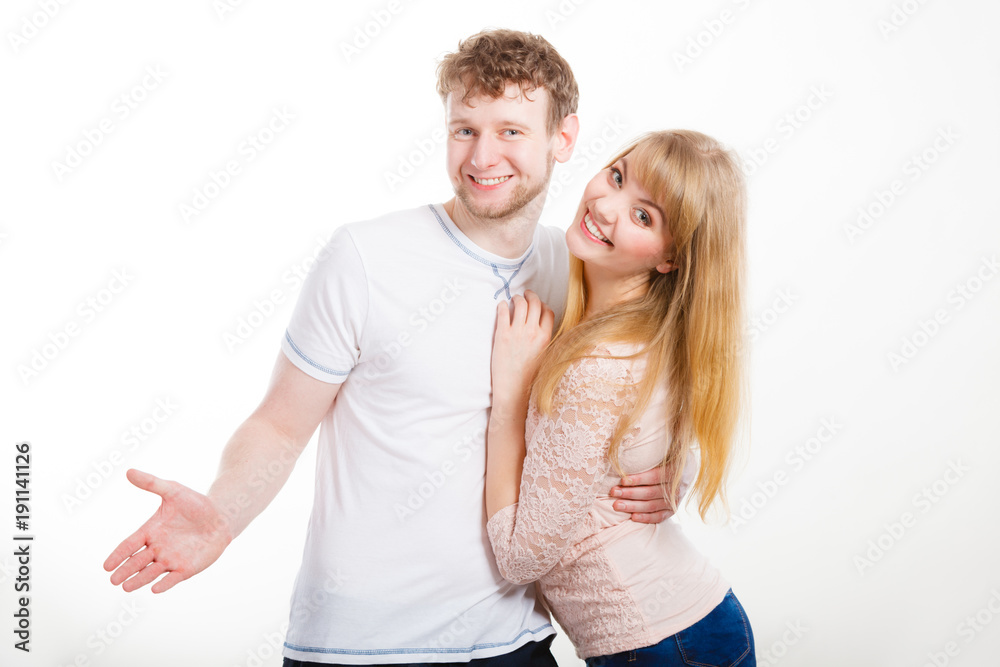 Happy enamoured couple hugging each other. Happy enamoured couple hugging each other.