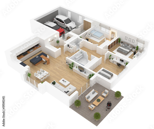 Floor plan top view. House interior isolated on white background. 3D render