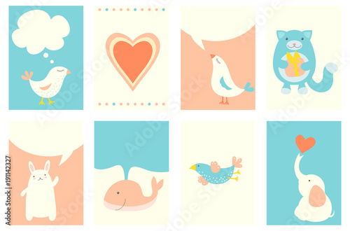 Set of banners with cute animals