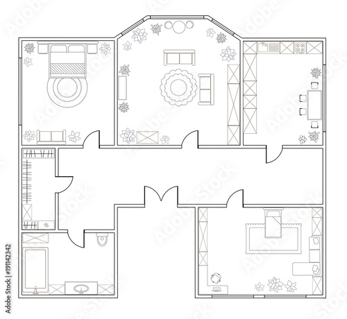 Abstract vector plan of two-bedroom apartment