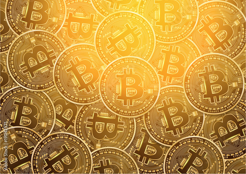 Bitcoin digital currency golden coin background. Vector illustration