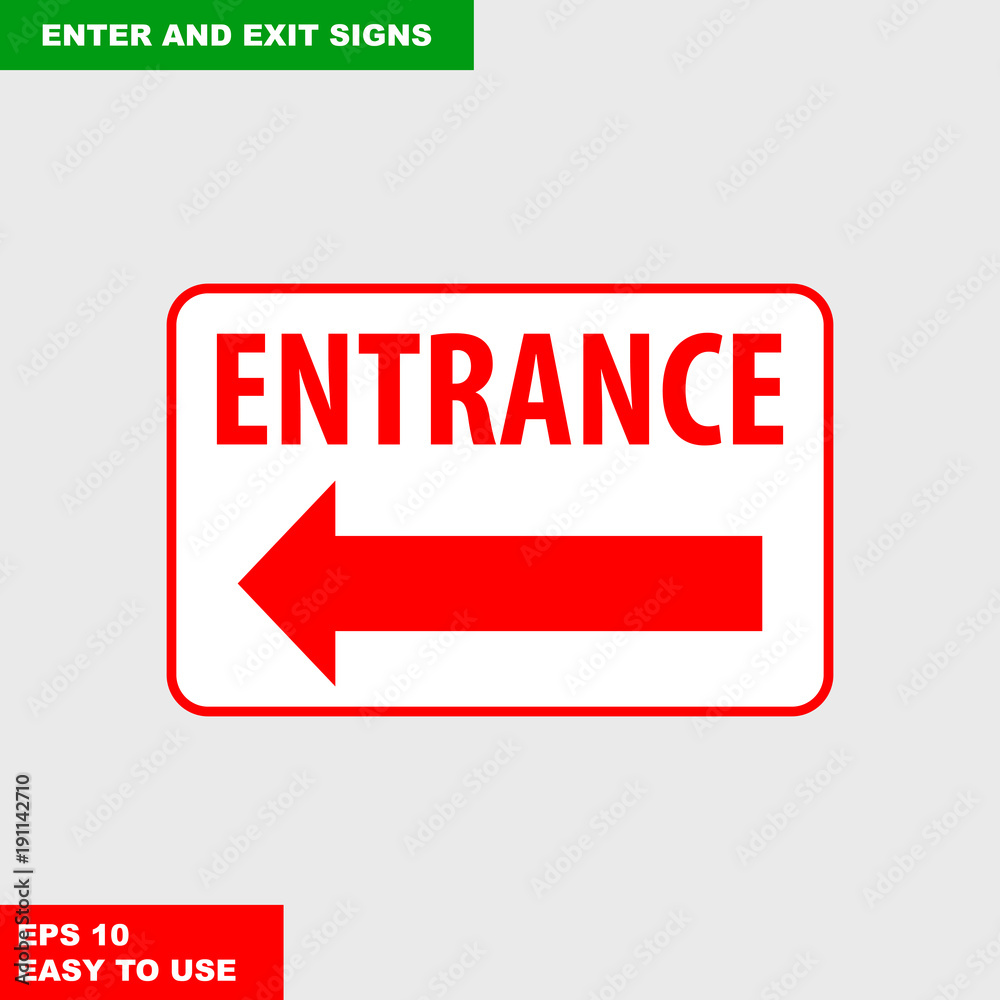 Enter and exit, arrow, this way, safety speed sign in vector style version, easy to use and print on board Enter and exit, arrow, this way, safety speed sign in vector style version, easy to use and print on board