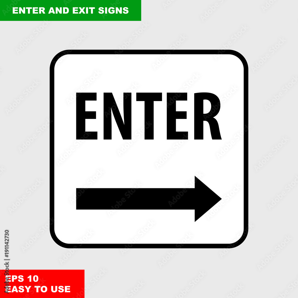 Enter and exit, arrow, this way, safety speed sign in vector style version, easy to use and print on board Enter and exit, arrow, this way, safety speed sign in vector style version, easy to use and print on board