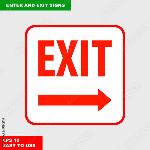 Enter and exit, arrow, this way, safety speed sign in vector style version, easy to use and print on board