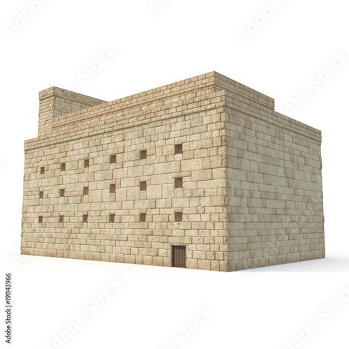 King Solomon's temple Beit HaMikdash in hebrew name on white. 3D illustration photo