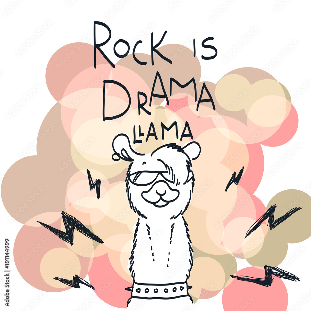 Plakat Śliczna karta z kreskówki lamą. Motywacyjny i inspirujący cytat. Doodling ilustracja