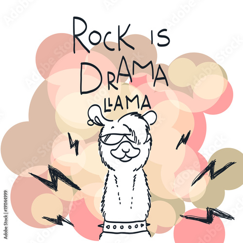Plakat Śliczna karta z kreskówki lamą. Motywacyjny i inspirujący cytat. Doodling ilustracja