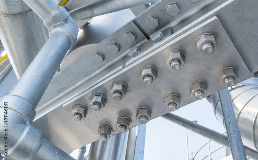 Joint Of Steel Structure With Bolt And Nut At Construction Site Stock Joint Of Steel Structure With Bolt And Nut At Construction Site Stock