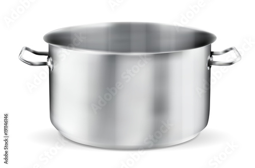 Fotografia Stainless steel pot on white background