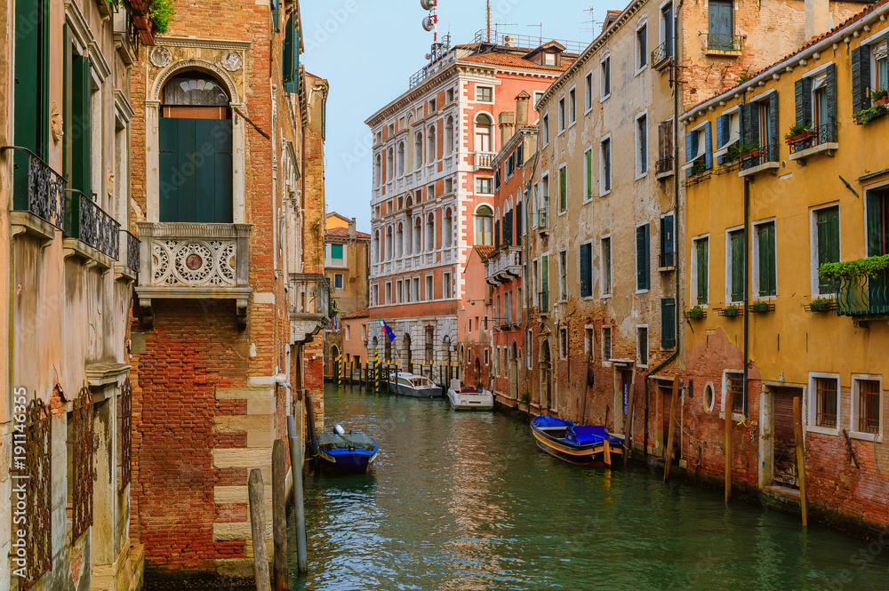 Narrow streets and canals of Venice Italy