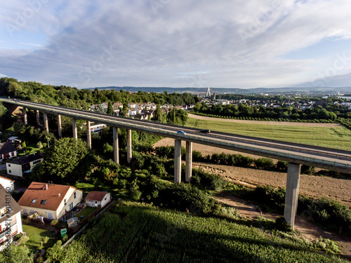 The view over bridge highway in Germany Koblenz Andernach on sunny day