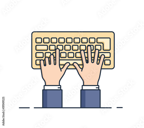 Online support symbol. Hands at computer keyboard vector
