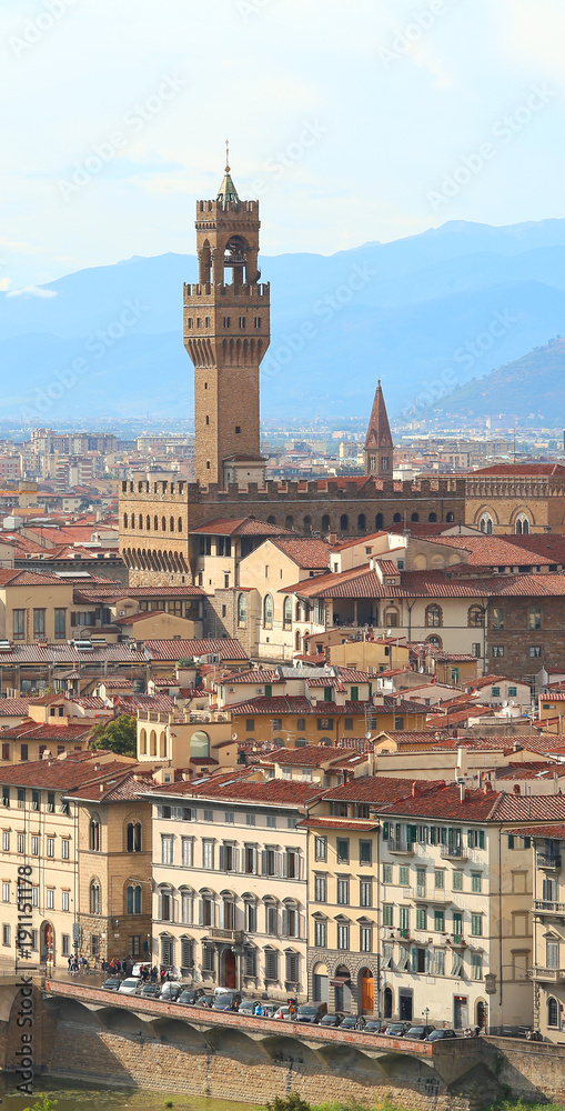 Ancient Monumet with high tower called PALAZZO VECCHIO in Florence In Italy