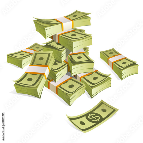 Set of money. Packing in bundles of bank notes. Isolated on white background.