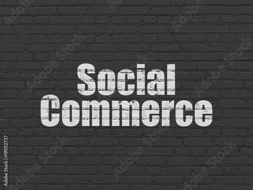 Advertising concept: Painted white text Social Commerce on Black Brick wall background