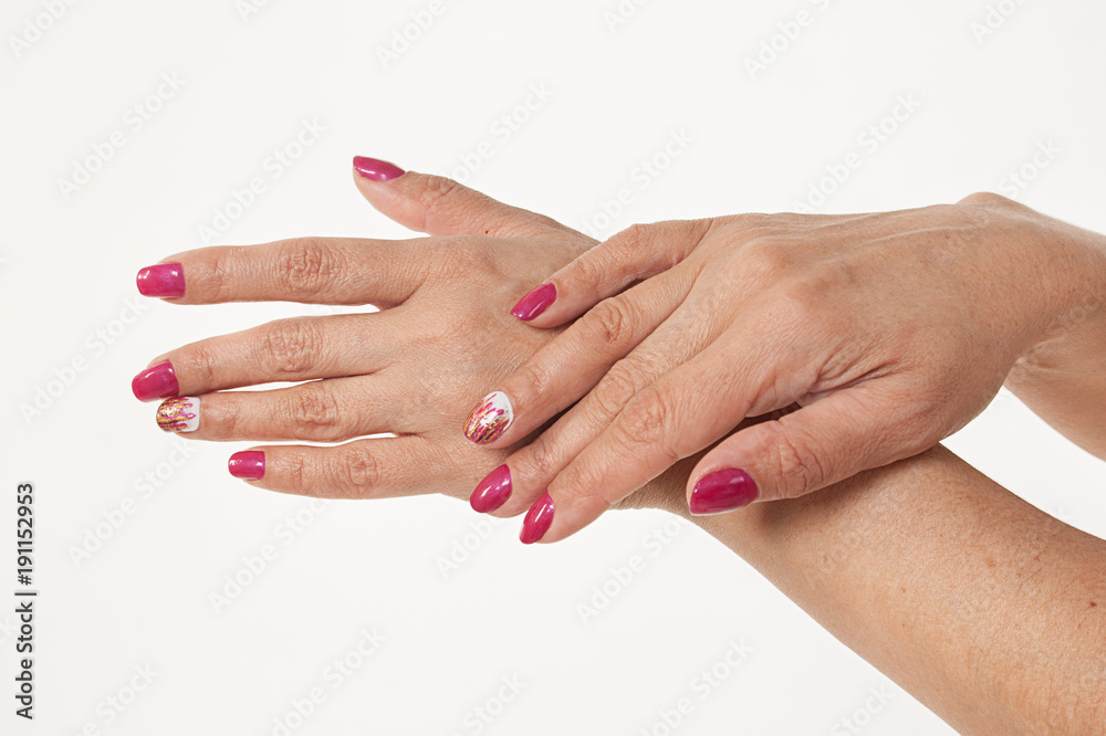 gestures with female hands. female hands manicure on white background. beautiful female hands