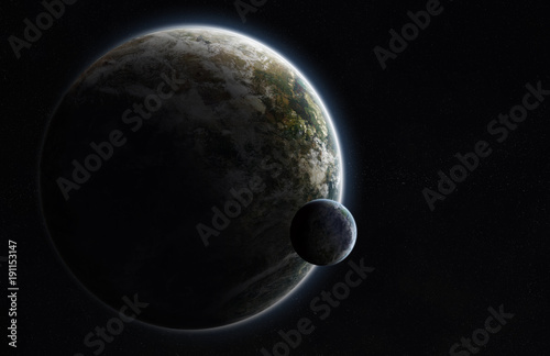 Distant planet system in space with exoplanets 3D rendering elements of this image furnished by NASA