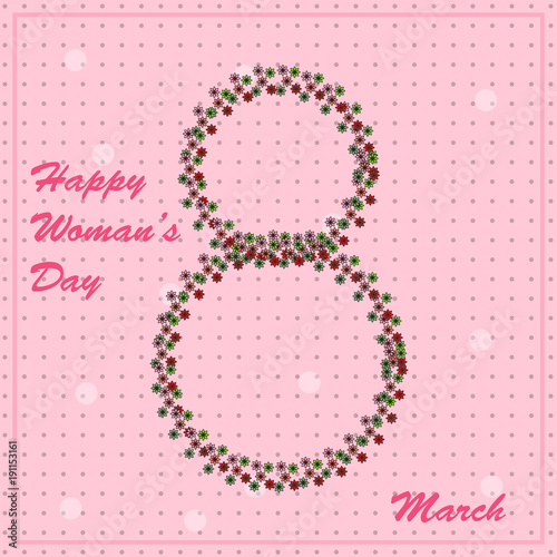 Vector of woman`s day greeting card with flowers.