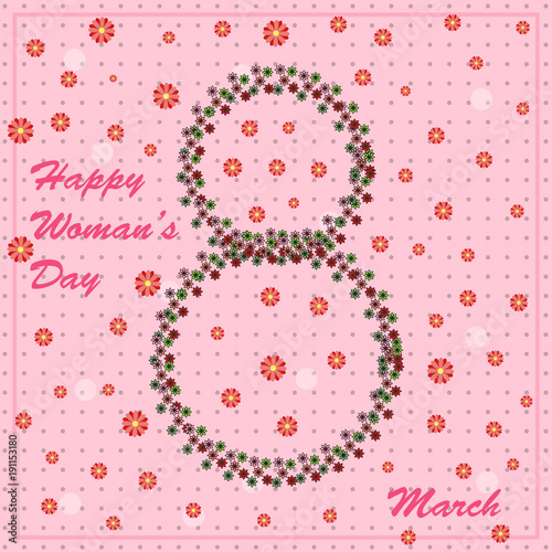 Vector of woman`s day greeting card with flowers.