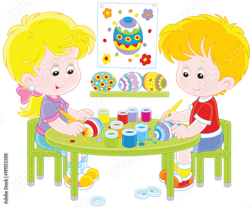 Little children painting Ea...
