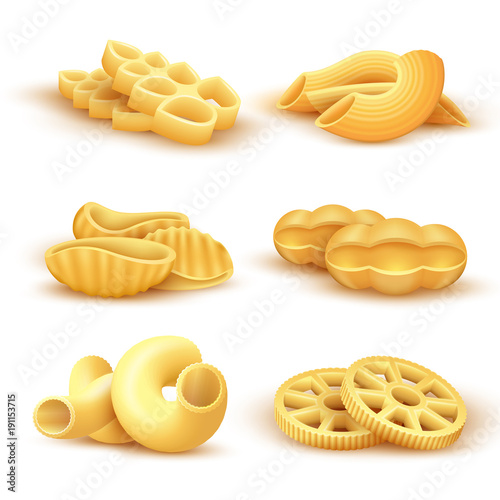 Italian pasta and spaghetti 3d realistic vector icons