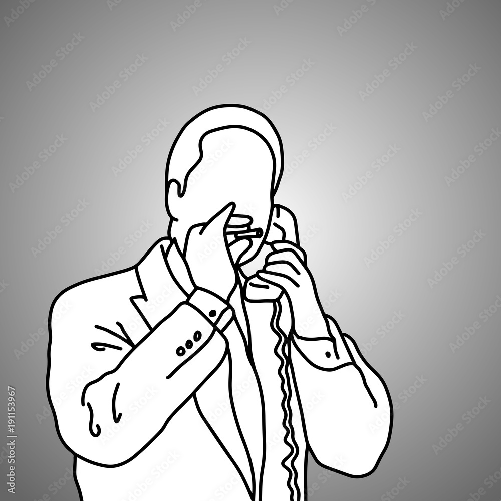 businessman smoking and telephone vector illustration doodle sketch hand drawn with black lines isolated on gray background. Business concept. businessman smoking and telephone vector illustration doodle sketch hand drawn with black lines isolated on gray background. Business concept.