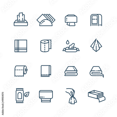 Textile towel and wet paper napkin line vector public sanitary icons