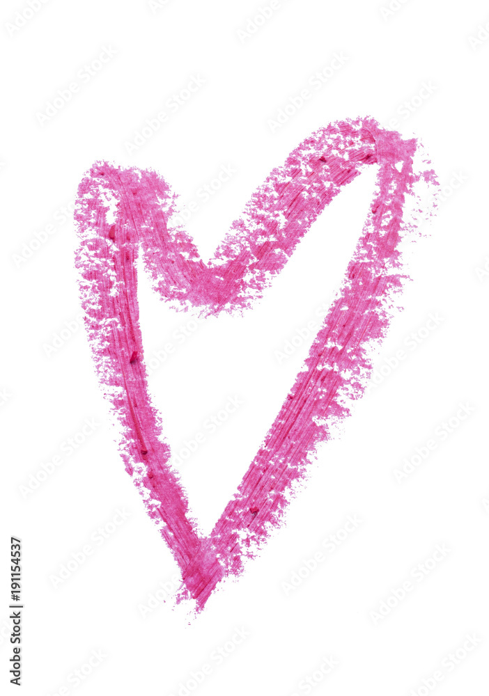 Pink colour lipstick paint in heart shape on background Pink colour lipstick paint in heart shape on background