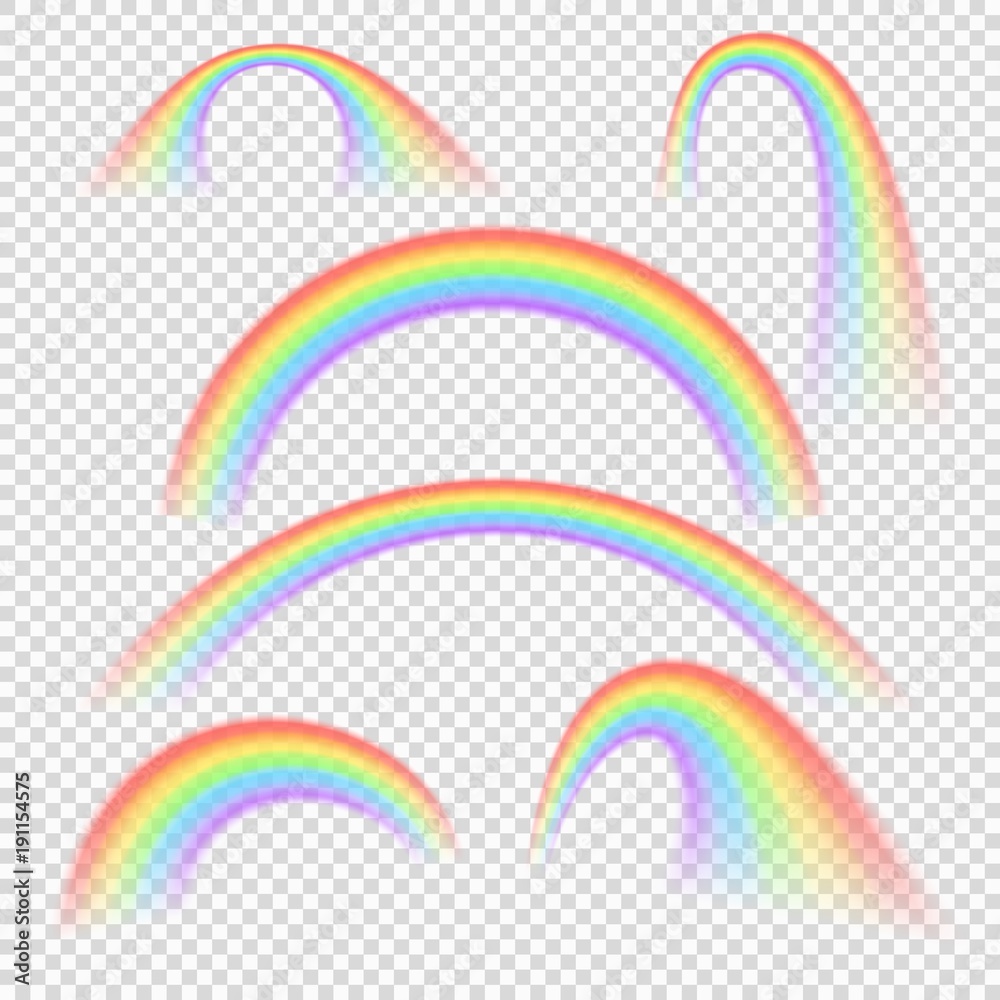 Summer realistic rainbow arches isolated vector set