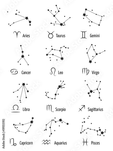 Zodiac signs horoscope symbols astrology icons - stars zodiacal constellations isolated on white background