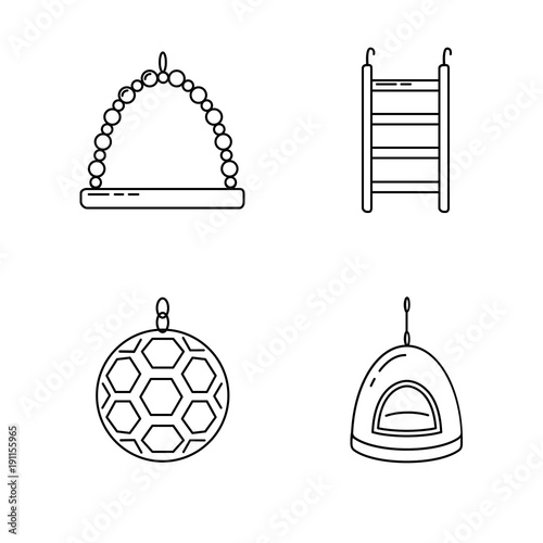 Line icon set of accessories for bird in cage