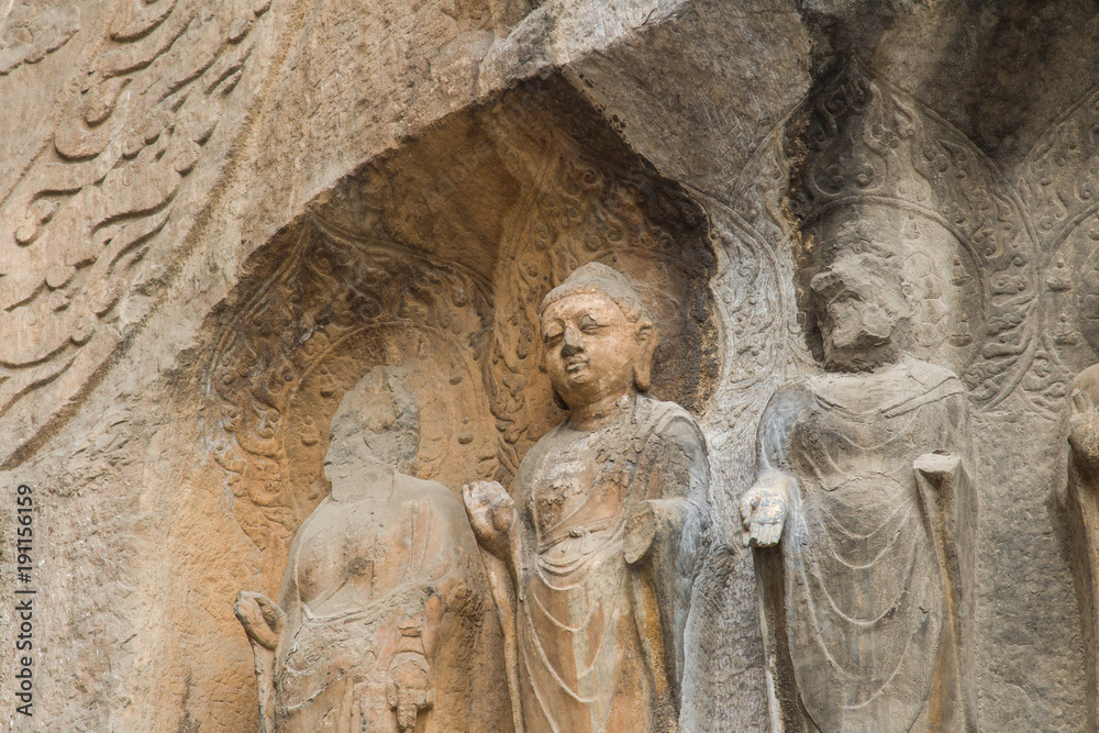Close-up Stone Buddha Statue Carved from the mountains