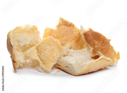 Wheat bread crumbs, pieces isolated on white background