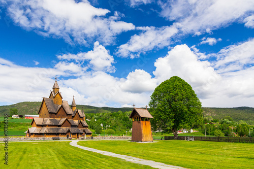 Heddal, the largest Norwegian stave church on a sunny day photo