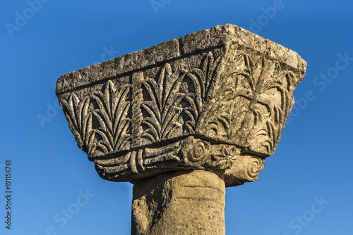 Pillar detail of early christian cathedral complex in ruins of ancient Byllis in the region of Illyria, Albania, Europe photo