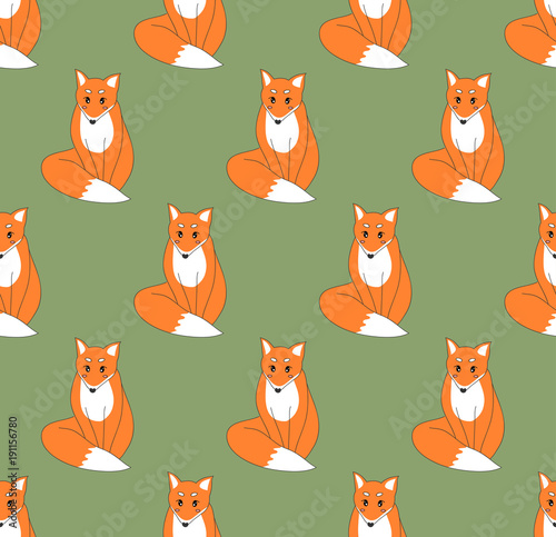 Red Fox on Green Background